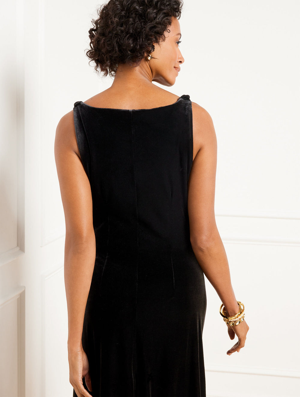 BLACK VELVET DRAPED MIDI DRESS | Talbots discount