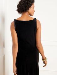 BLACK VELVET DRAPED MIDI DRESS | Talbots discount