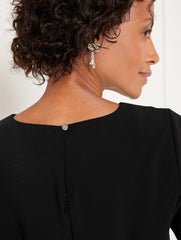 BLACK|RED POP EMBELLISHED BOW CREPE A-LINE DRESS | Talbots on sale