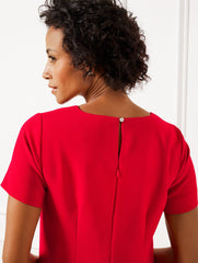 BLACK|RED POP EMBELLISHED BOW CREPE A-LINE DRESS | Talbots on sale