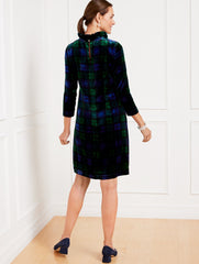 HIGHLAND GREEN/BLACK EFFORTLESS VELVET A-LINE DRESS - BLACK WATCH PLAID | Talbots sale