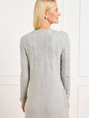 GREY SKY HEATHER CABLE KNIT YOKE SWEATER DRESS | Talbots for sale