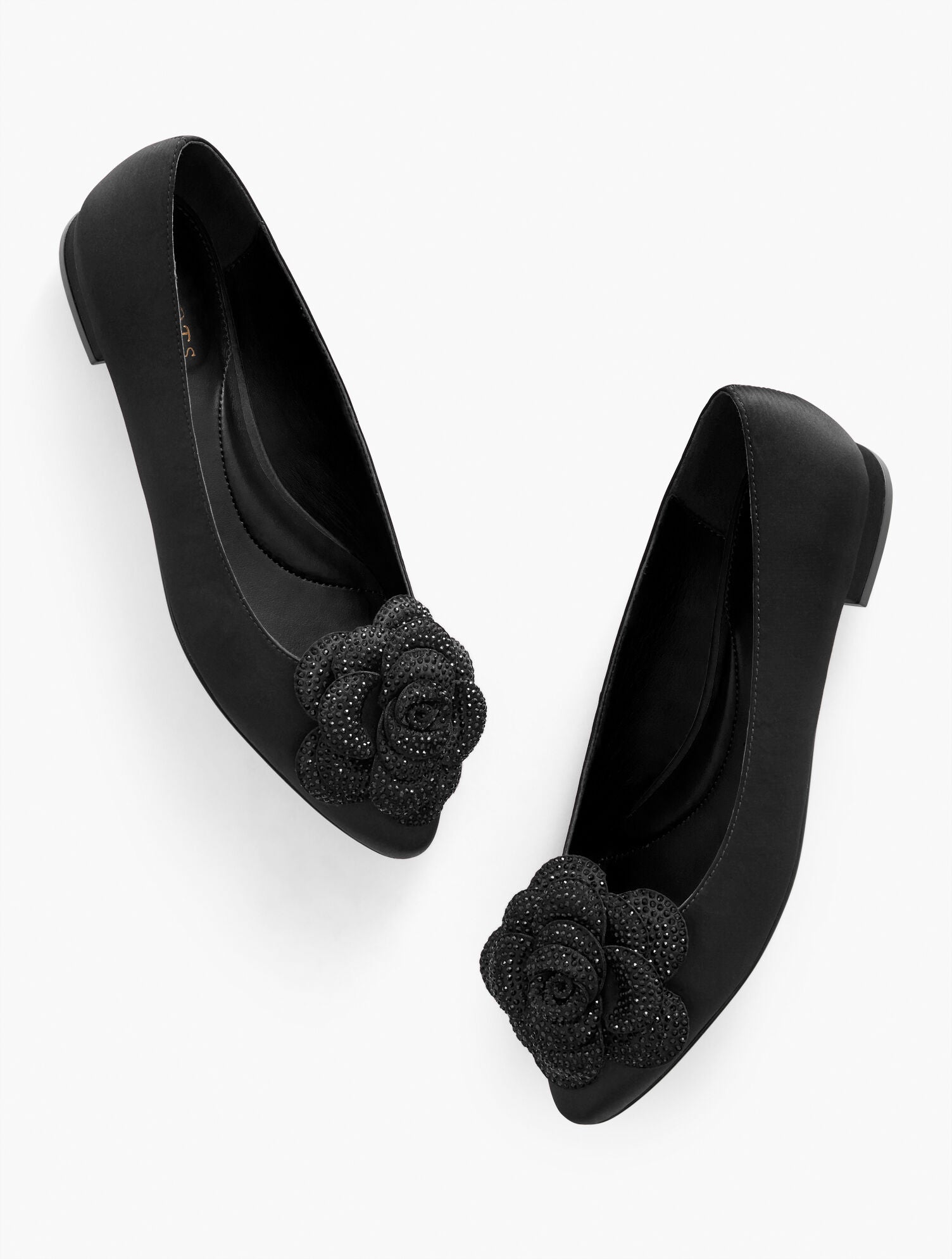 BLACK EDISON FLOWER SATIN FLATS | Talbots US