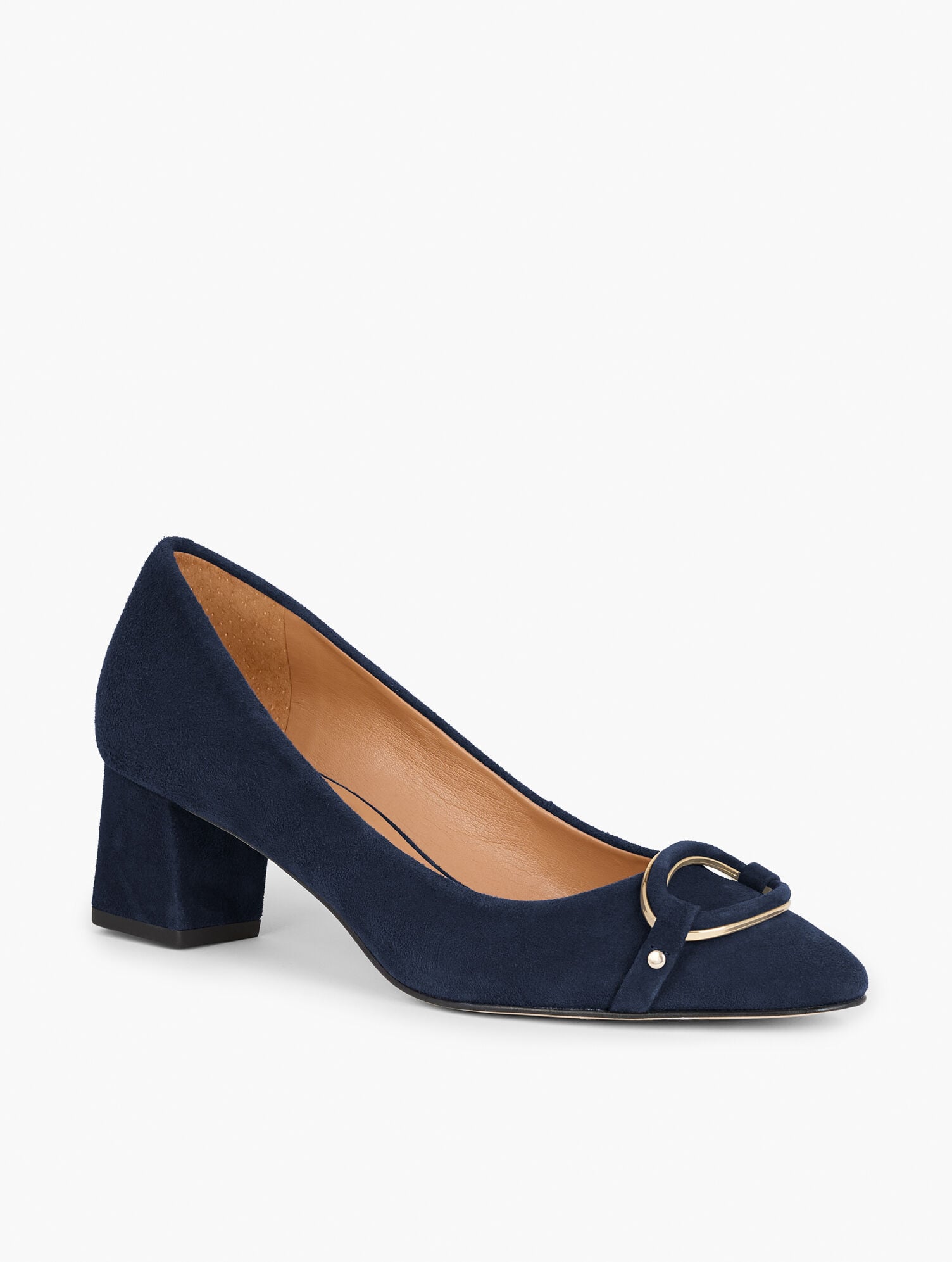 BLACK|INDIGO BLUE|MULBERRY WINE KAYLA BUCKLE BLOCK HEEL SUEDE PUMPS | Talbots on sale