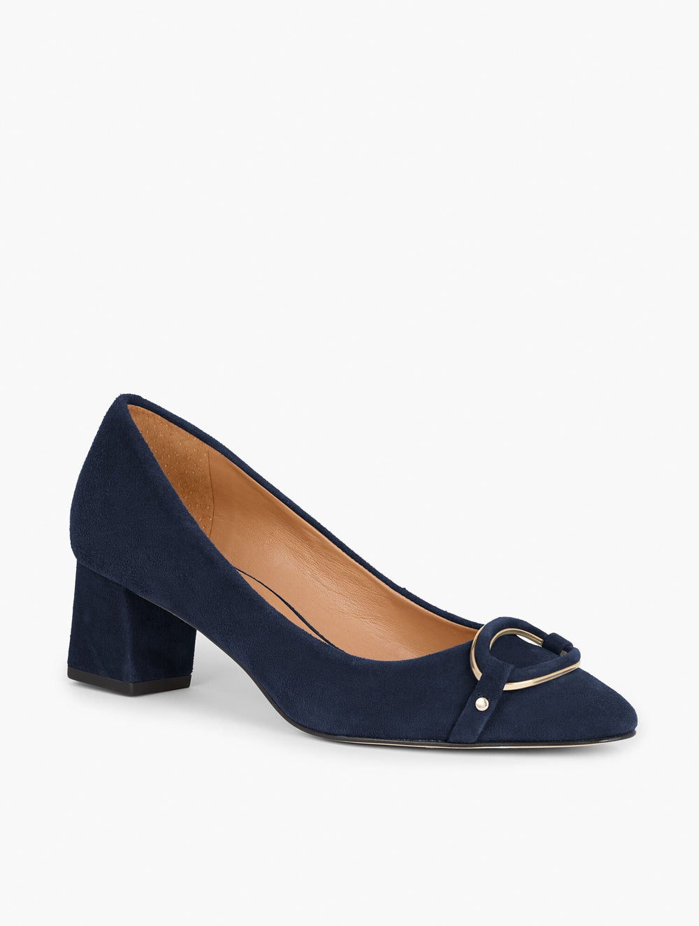 BLACK|INDIGO BLUE|MULBERRY WINE KAYLA BUCKLE BLOCK HEEL SUEDE PUMPS | Talbots on sale