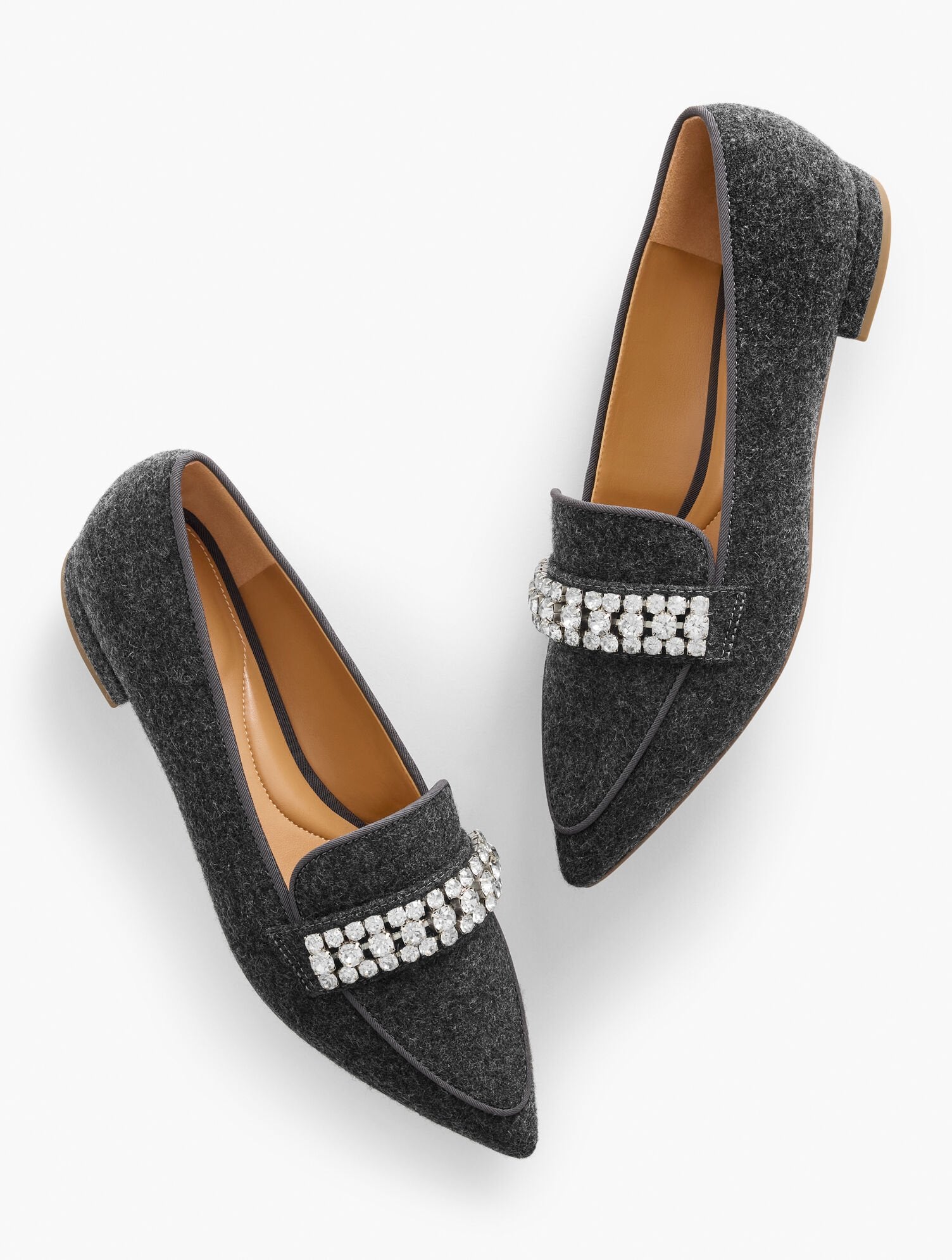 MEDIUM GREY SCARLET RHINESTONE FLANNEL POINTED TOE LOAFERS | Talbots US