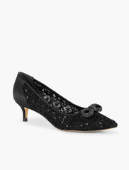 BLACK SYLVIE BOW KITTEN HEEL PUMPS - SEQUIN MESH | Talbots online