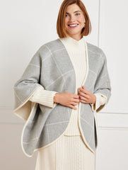 GREY SKY HEATHER MULTI PINETREE REVERSIBLE TWILL CAPE | Talbots US