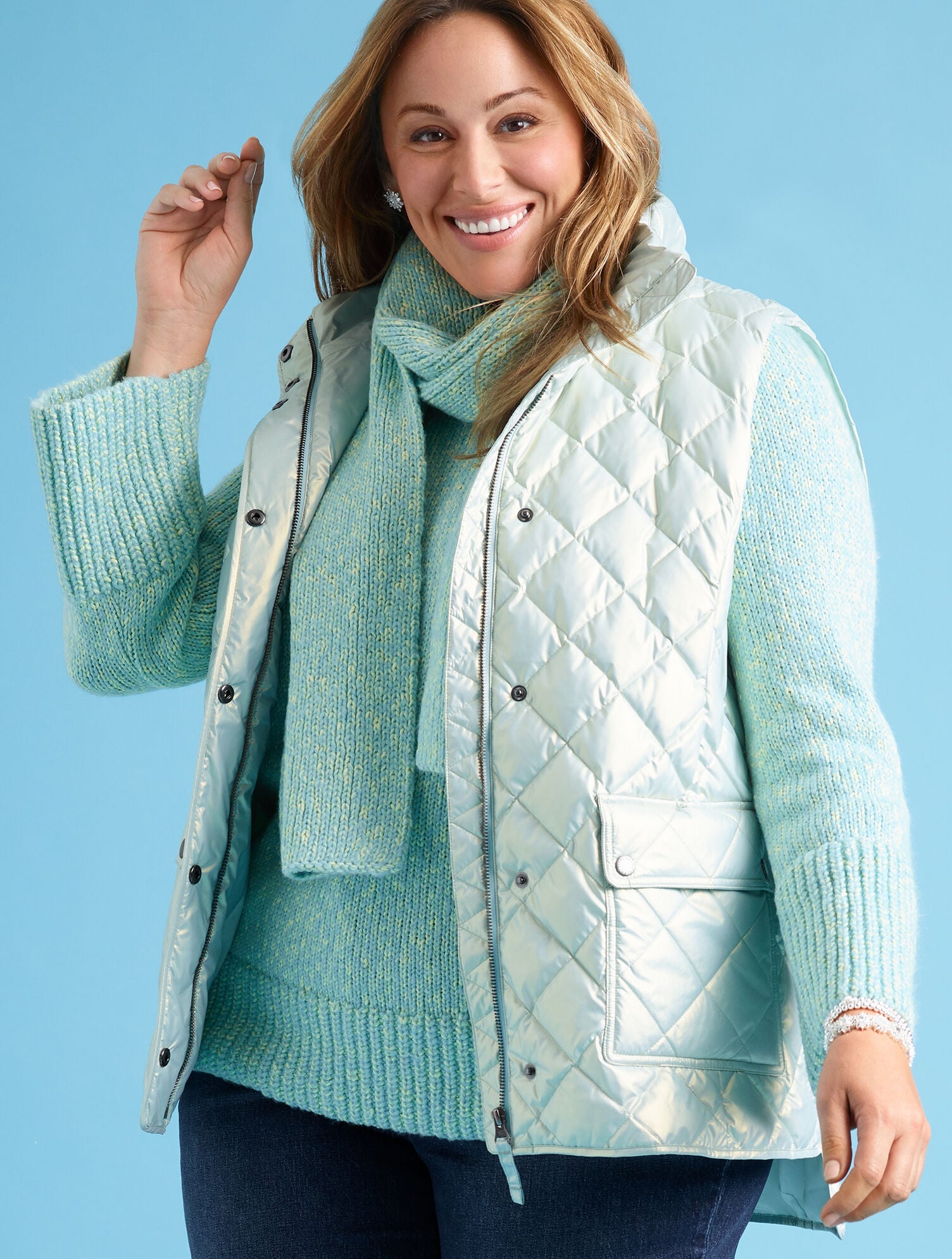 GREY SKY HEATHER MULTI|INDIGO BLUE MULTI SHAKER STITCH SCARF - MARL | Talbots near me