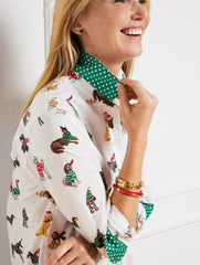WHITE MULTI MODERN CLASSIC SHIRT - DOGS OF CHRISTMAS | Talbots near me