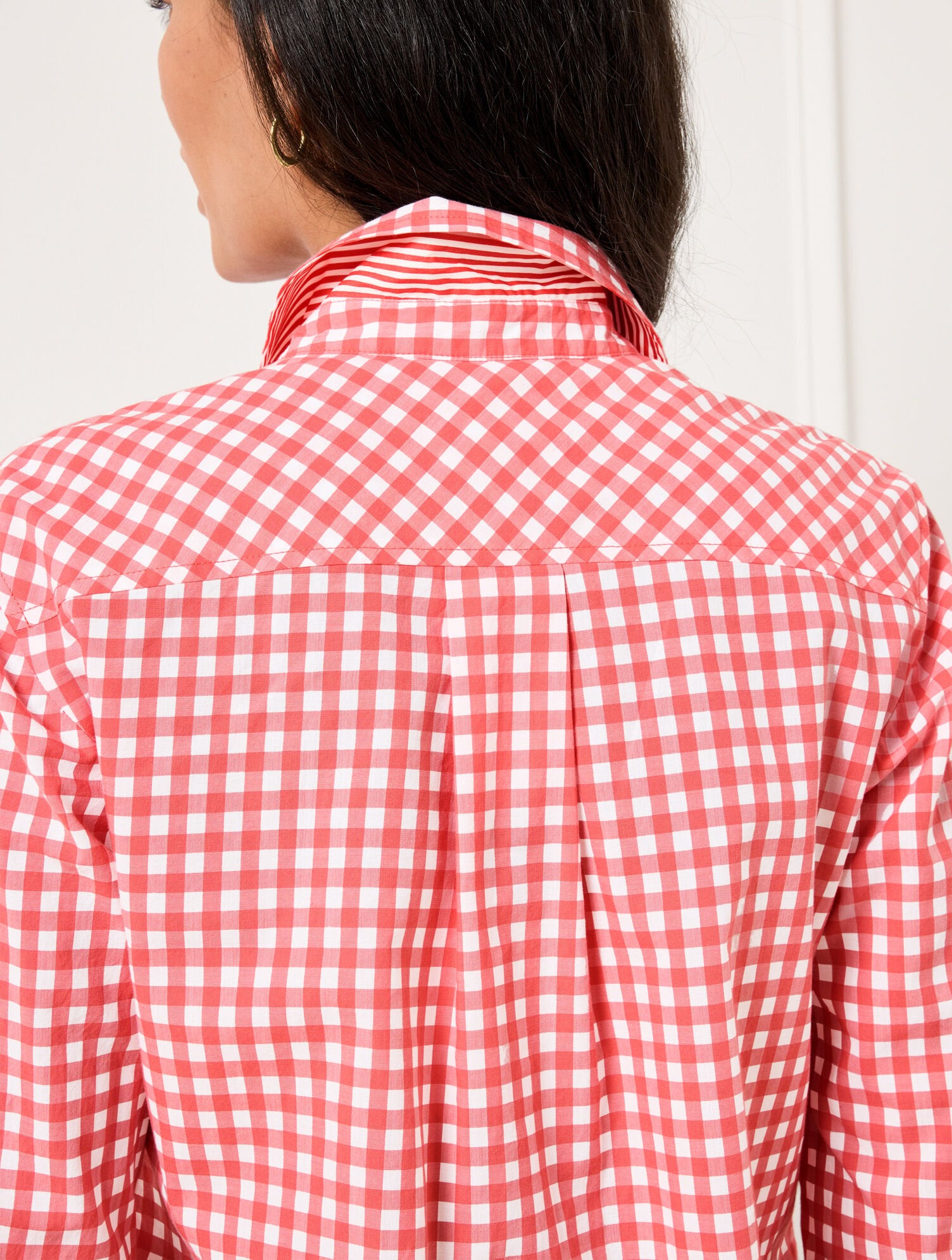 CORAL PEACH/WHITE MODERN CLASSIC SHIRT - SINGING GINGHAM | Talbots outlet