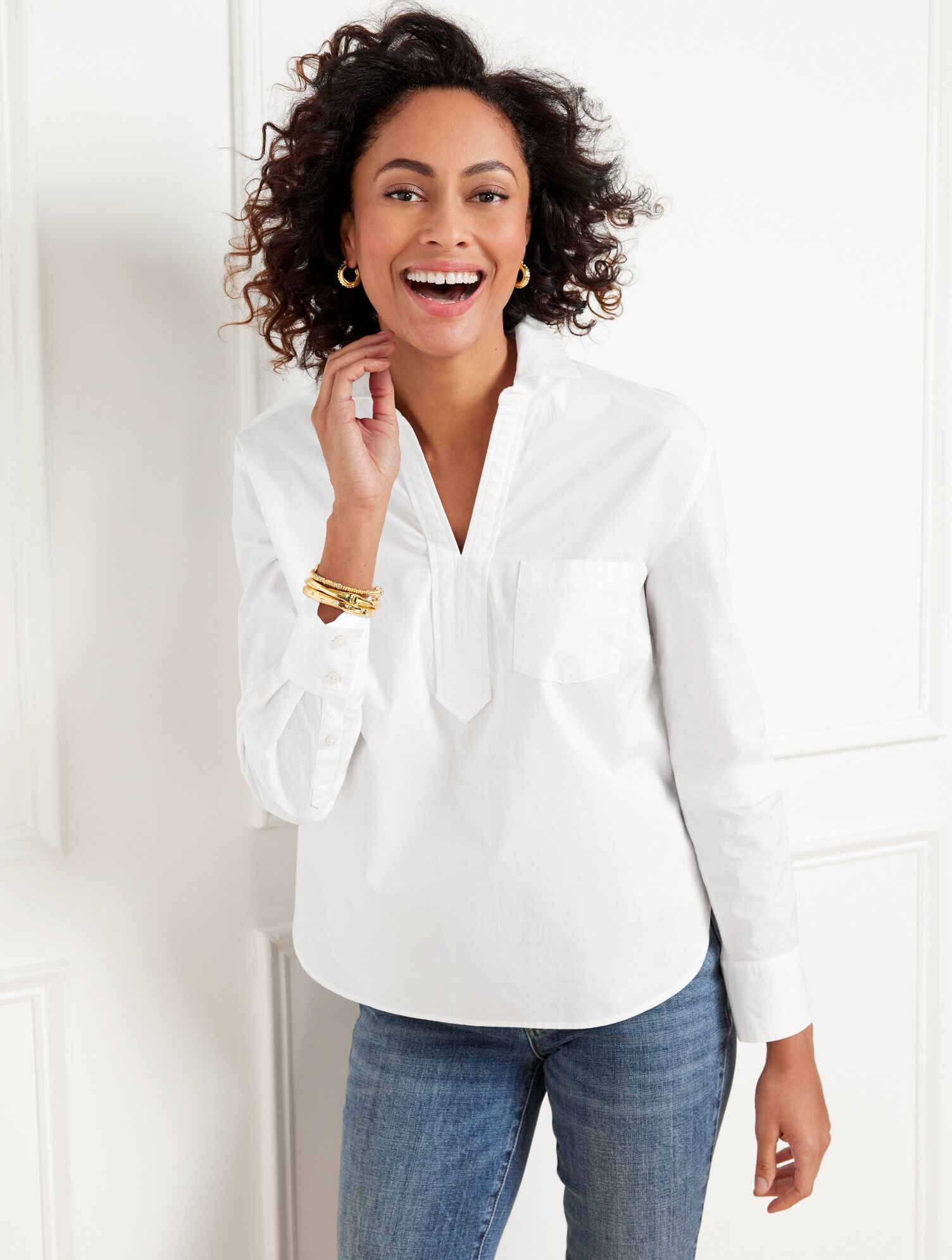 WHITE|WILD ASTER POPLIN SHORT SHIRT | Talbots outlet