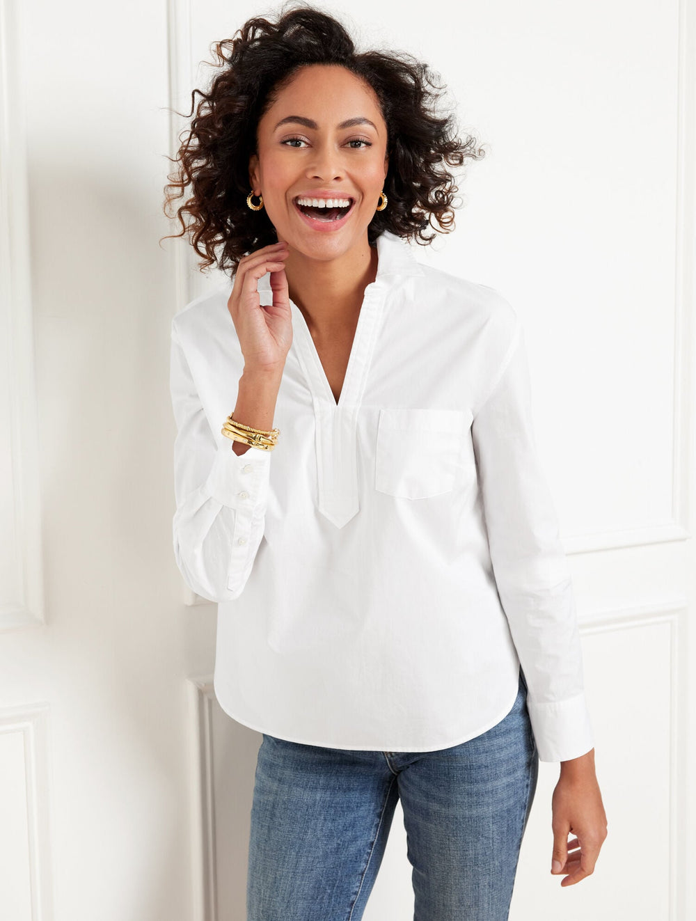 WHITE|WILD ASTER POPLIN SHORT SHIRT | Talbots outlet