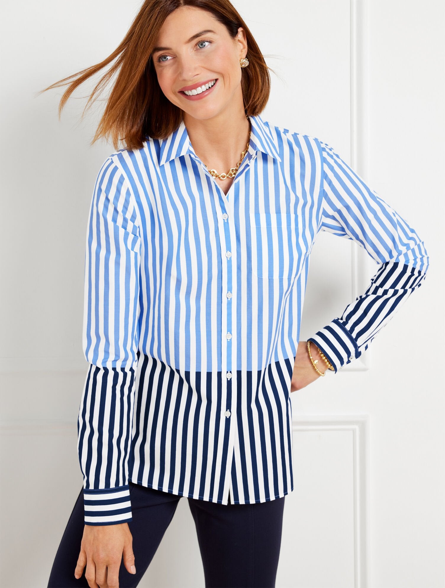 VISTA BLUE/INDIA INK MODERN CLASSIC SHIRT - WONDER STRIPE | Talbots for sale