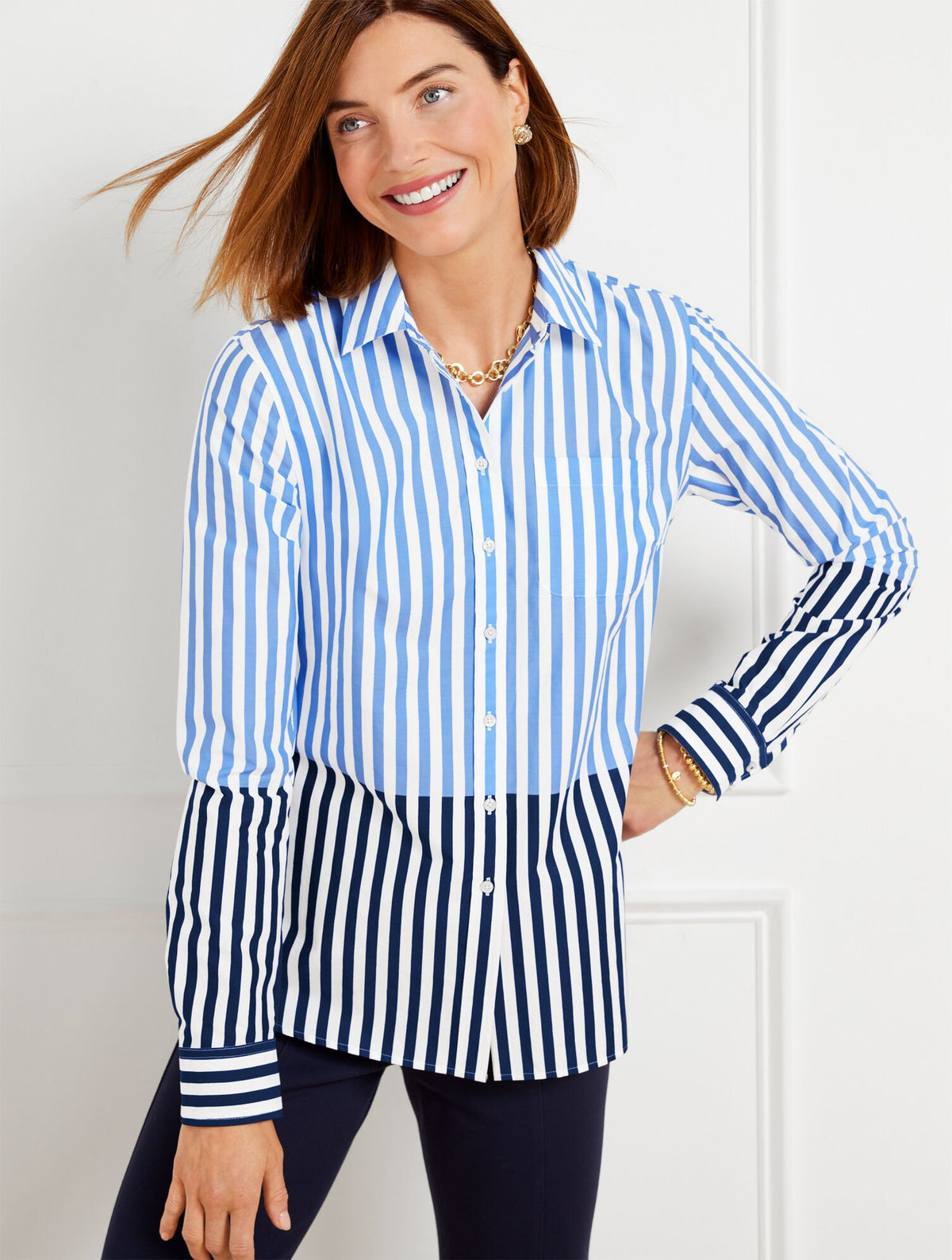 VISTA BLUE/INDIA INK MODERN CLASSIC SHIRT - WONDER STRIPE | Talbots for sale