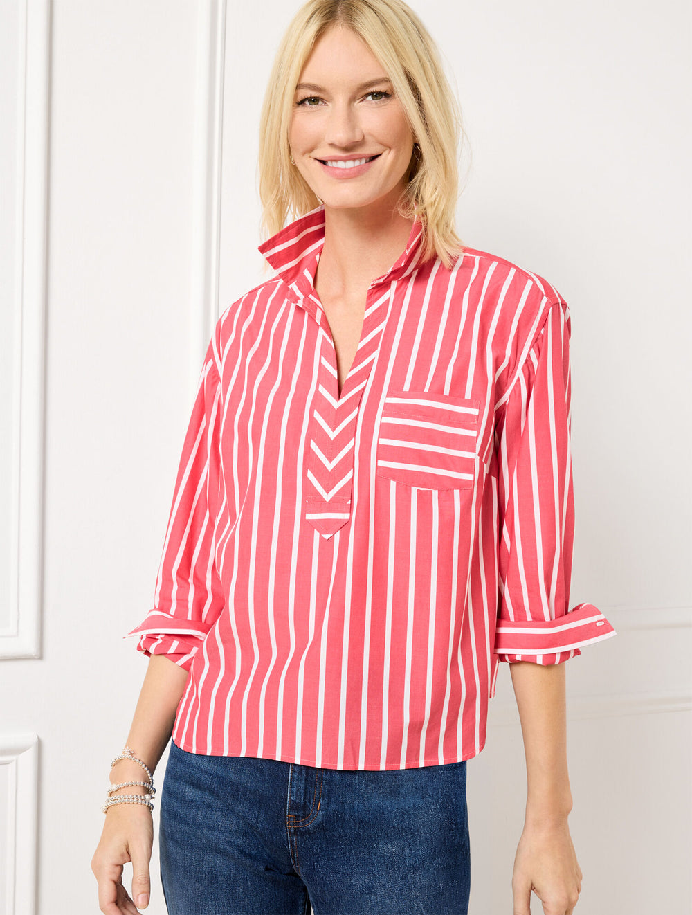 PINK PASSION/WHITE SHORT SHIRT - SAVVY STRIPE | Talbots on sale