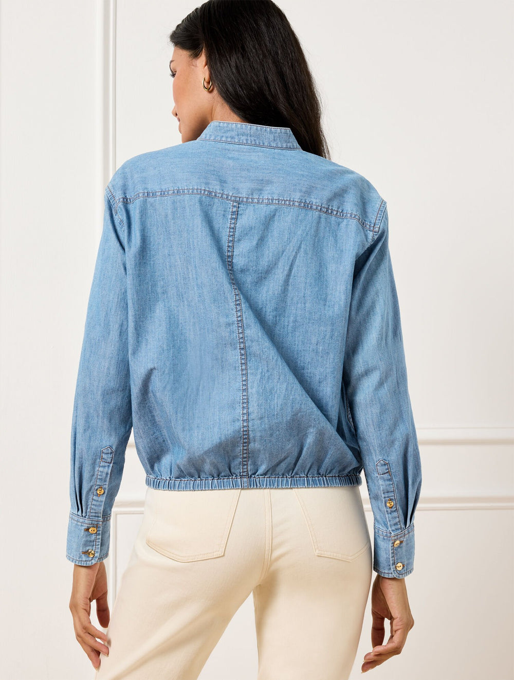 SEA BLUE WASH TIE FRONT DENIM TOP | Talbots online