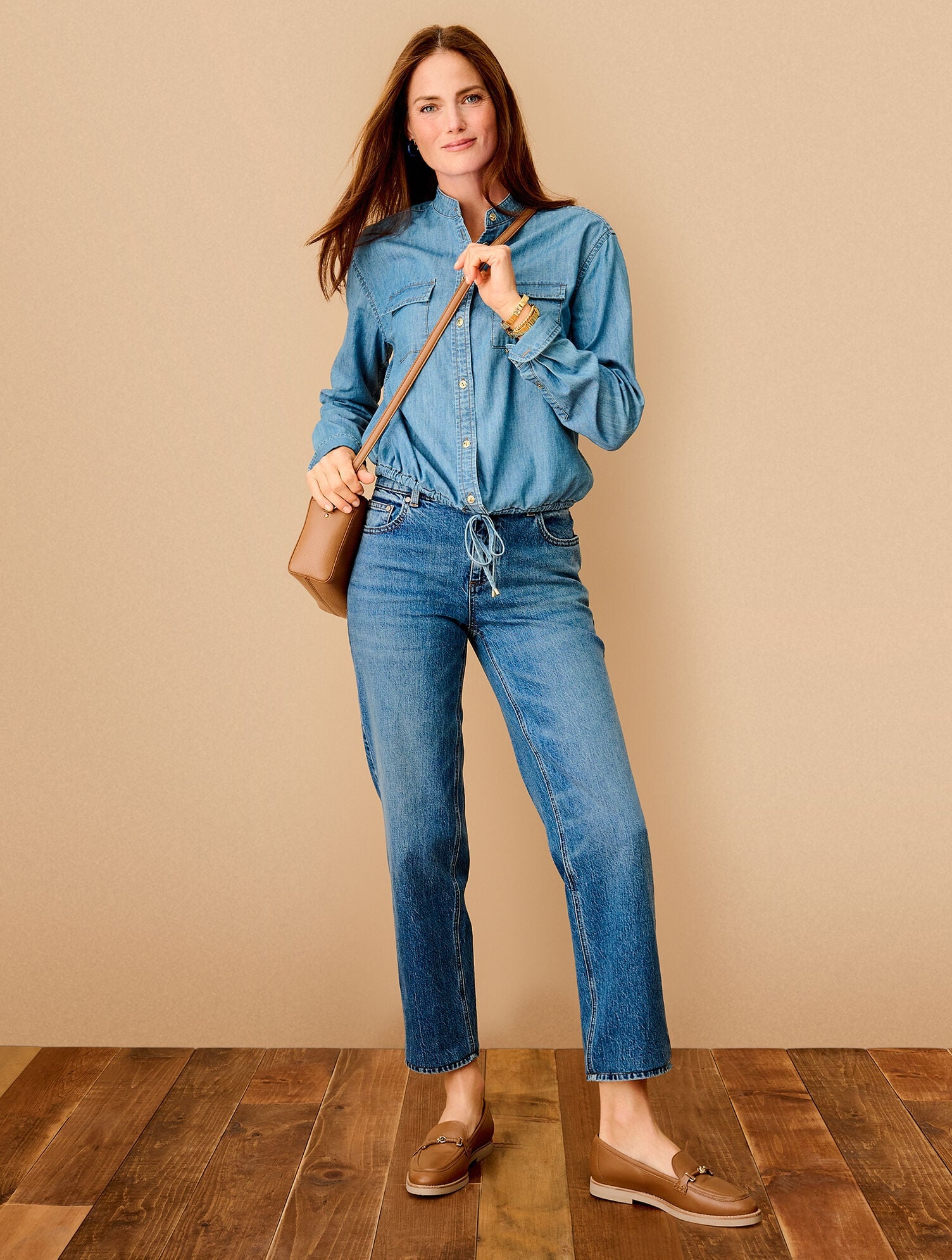 SEA BLUE WASH TIE FRONT DENIM TOP | Talbots online