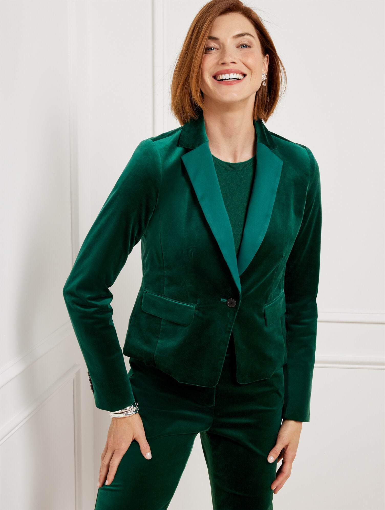 HIGHLAND GREEN VELVETEEN CROPPED BLAZER | Talbots outlet