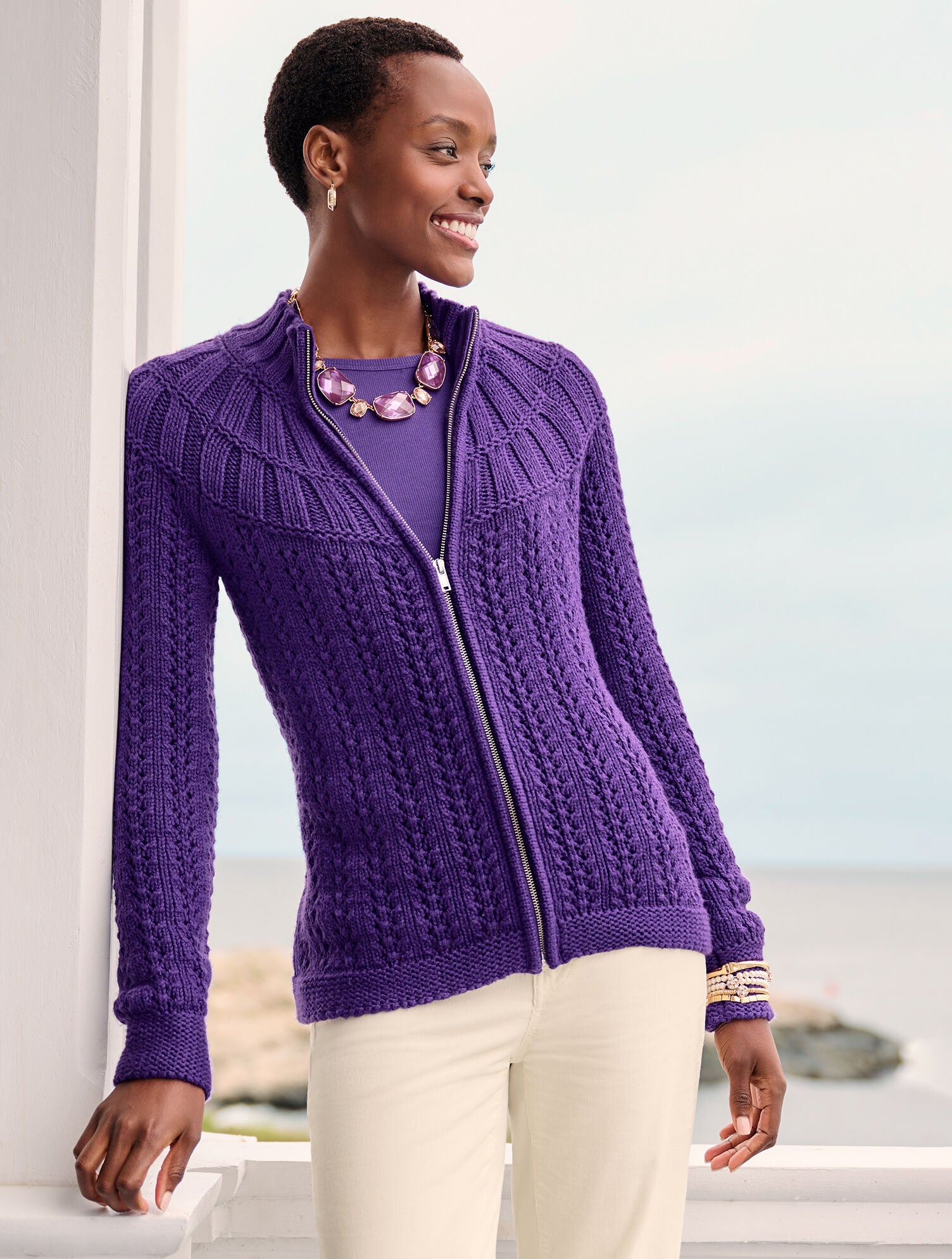 HIGHLAND GREEN MIXED STITCH CARDIGAN | Talbots for sale
