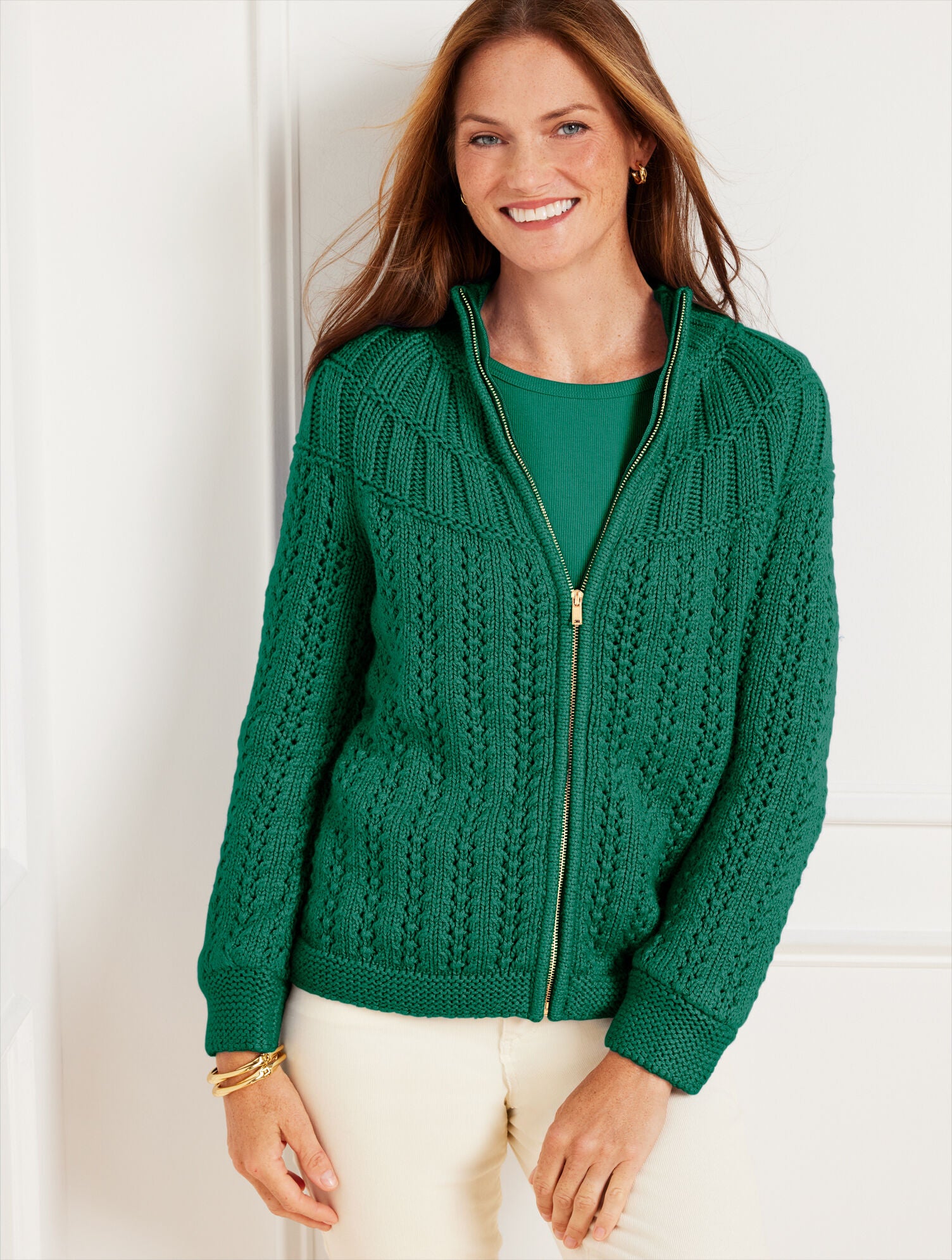 HIGHLAND GREEN MIXED STITCH CARDIGAN | Talbots for sale