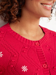 RED POP MULTI EMBROIDERED BOBBLE CARDIGAN | Talbots discount