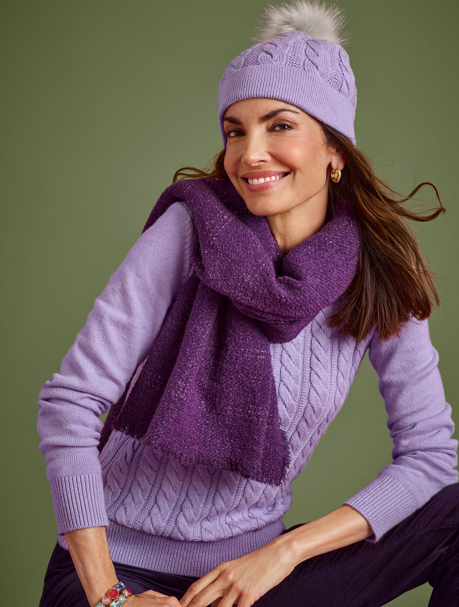 BLACK|BOLD BLUE|RED POP|RICH AMETHYST|VERDANT GREEN|VIVID BERRY SOFT CABLE KNIT CREWNECK SWEATER | Talbots US