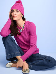 BLACK|BOLD BLUE|RED POP|RICH AMETHYST|VERDANT GREEN|VIVID BERRY SOFT CABLE KNIT CREWNECK SWEATER | Talbots US