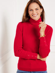 RED POP|VERDANT GREEN RIBBED TURTLENECK SWEATER | Talbots online
