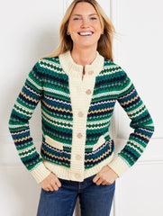 BOLD BLUE MULTI METALLIC MOCKNECK SWEATER JACKET - CADET FAIR ISLE | Talbots for sale
