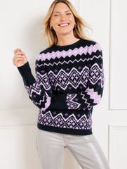 INDIGO/PURPLE ROSE MULTI CREWNECK SWEATER - DIAMOND FAIR ISLE | Talbots on sale