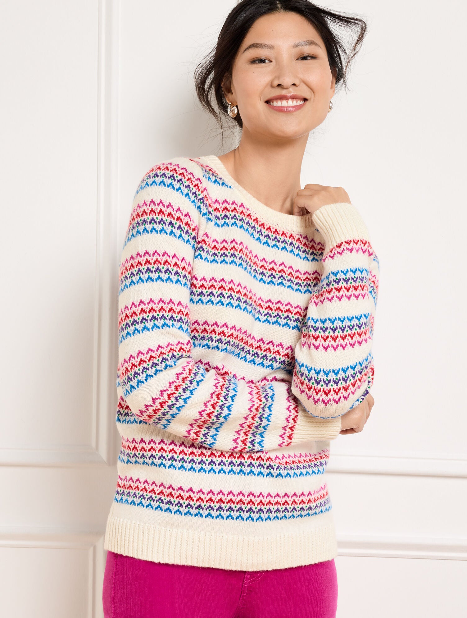 IVORY MULTI CREWNECK SWEATER - WAVE JACQUARD | Talbots US