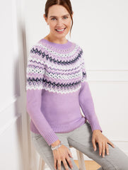 PURPLE ROSE MULTI EMBROIDERED CREWNECK SWEATER - FROST FAIR ISLE | Talbots for sale