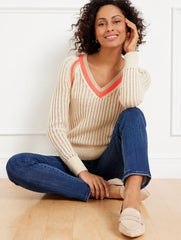 ECRU MULTI TIPPED V-NECK SWEATER | Talbots near me