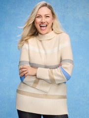ECRU MULTI FUNNEL NECK MULTI STRIPE SWEATER | Talbots outlet