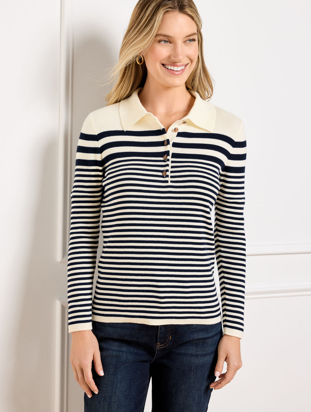CAFE/IVORY|IVORY/INDIGO SMOOTH COTTON POLO - STRIPE | Talbots outlet
