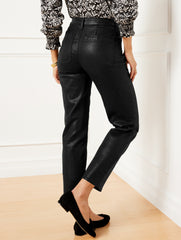 BLACK/BLACK FOIL SLIM STRAIGHT ANKLE JEANS - METALLIC | Talbots US