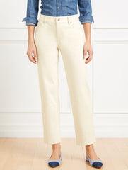 LIGHT ECRU MID RISE STOVEPIPE STRAIGHT LEG JEANS | Talbots on sale