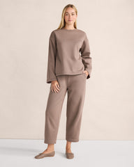 CAFE LATTE LUXE FLEECE BARREL-LEG PANTS | Talbots US