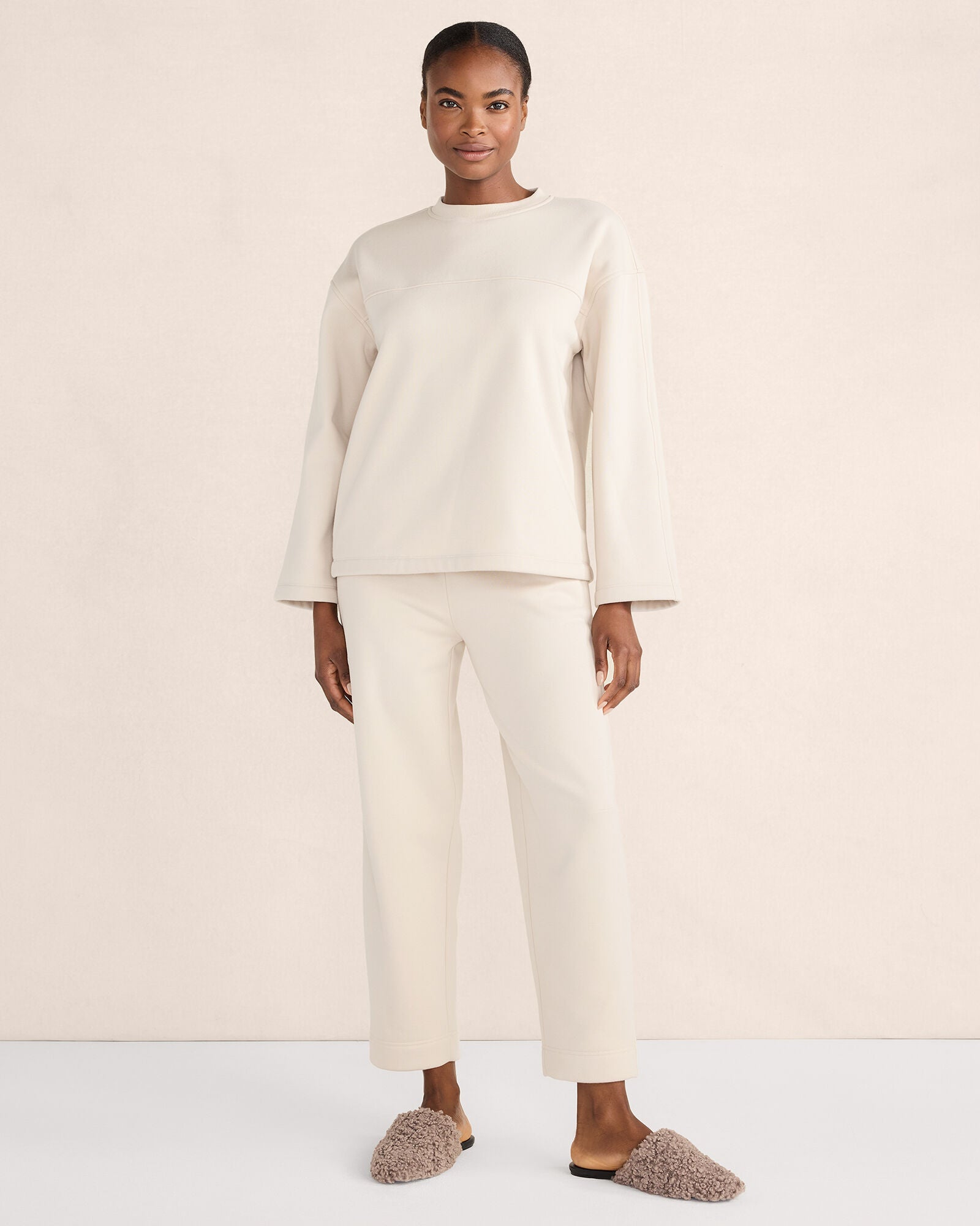 CAFE LATTE LUXE FLEECE BARREL-LEG PANTS | Talbots US