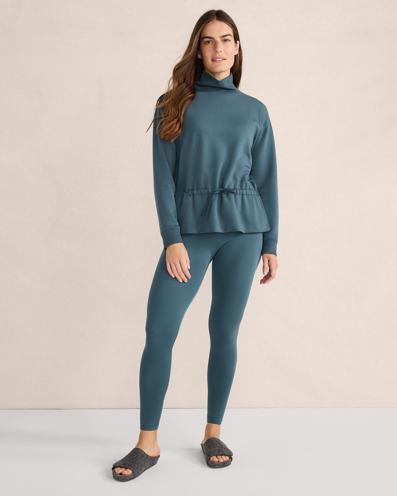 GRAPHITE HEATHER|NEPTUNE|HERON HEATHER FLEECE DRAWSTRING-WAIST MOCKNECK TOP | Talbots discount