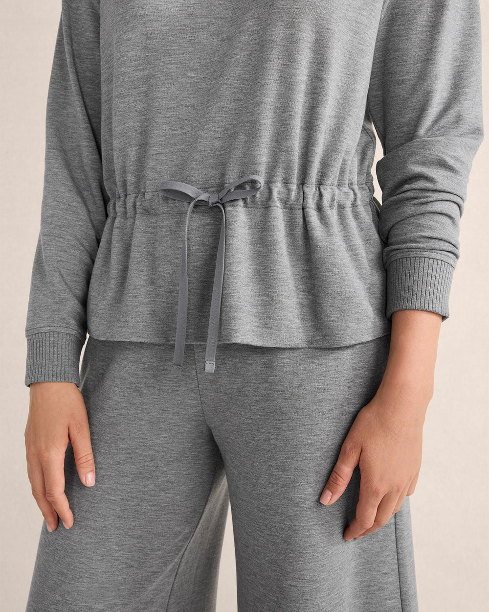 GRAPHITE HEATHER|NEPTUNE|HERON HEATHER FLEECE DRAWSTRING-WAIST MOCKNECK TOP | Talbots discount