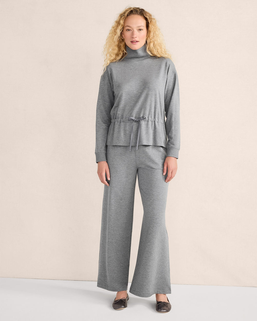 GRAPHITE HEATHER|NEPTUNE|HERON HEATHER FLEECE DRAWSTRING-WAIST MOCKNECK TOP | Talbots discount