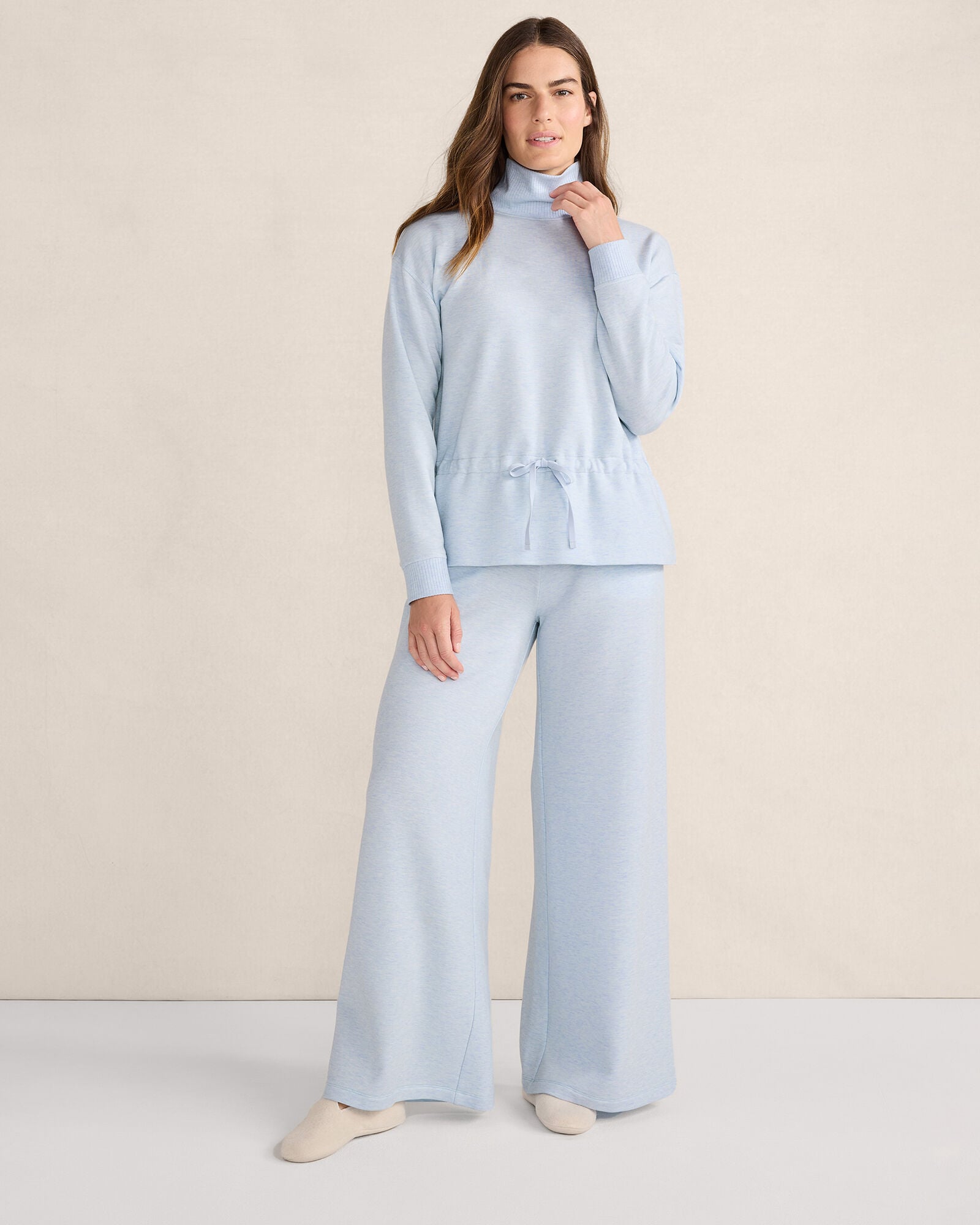 GRAPHITE HEATHER|NEPTUNE|HERON HEATHER FLEECE DRAWSTRING-WAIST MOCKNECK TOP | Talbots discount