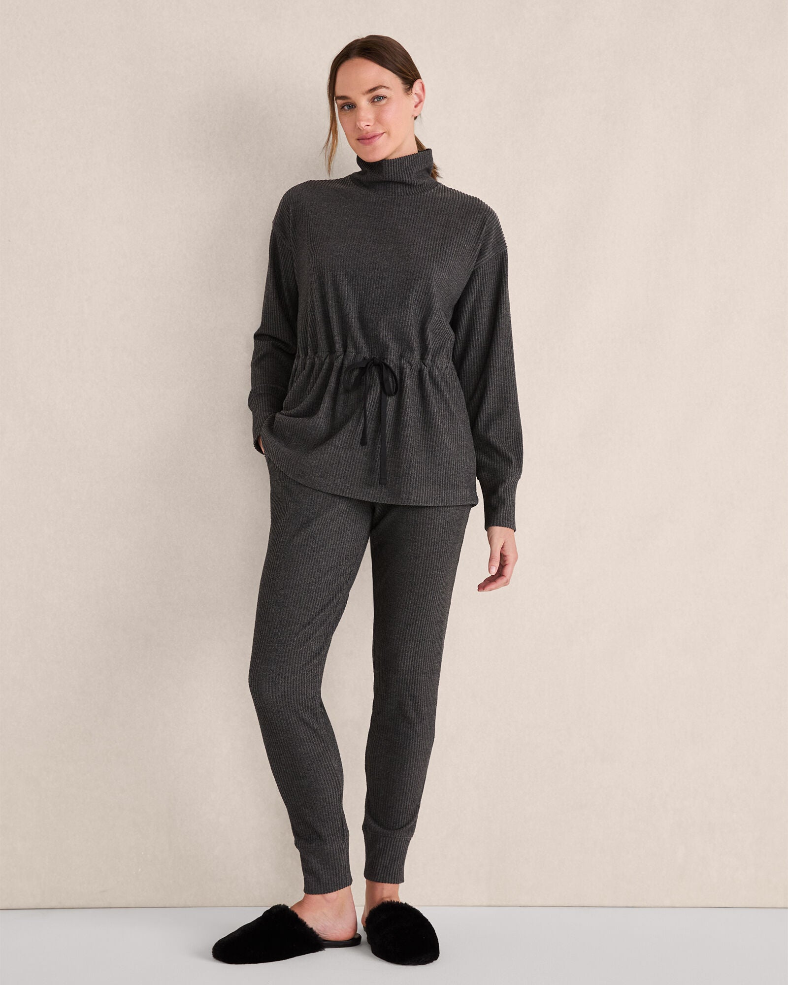 CHARCOAL HEATHER|FEATHER|HERON OTTOMAN RIB DRAWSTRING-WAIST TUNIC | Talbots on sale