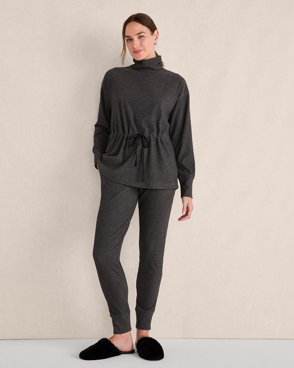 CHARCOAL HEATHER|FEATHER|HERON OTTOMAN RIB DRAWSTRING-WAIST TUNIC | Talbots for sale