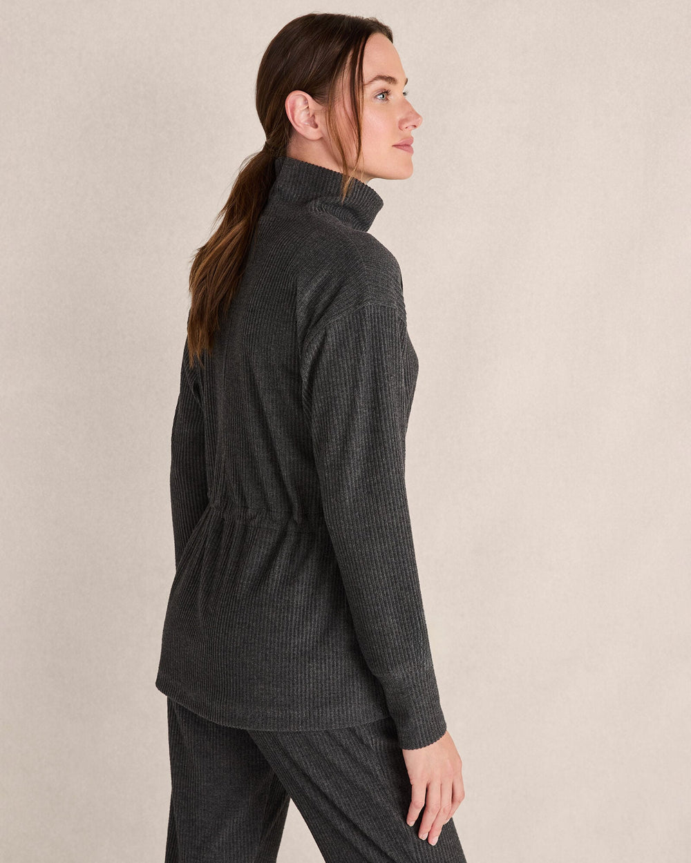 CHARCOAL HEATHER|FEATHER|HERON OTTOMAN RIB DRAWSTRING-WAIST TUNIC | Talbots on sale