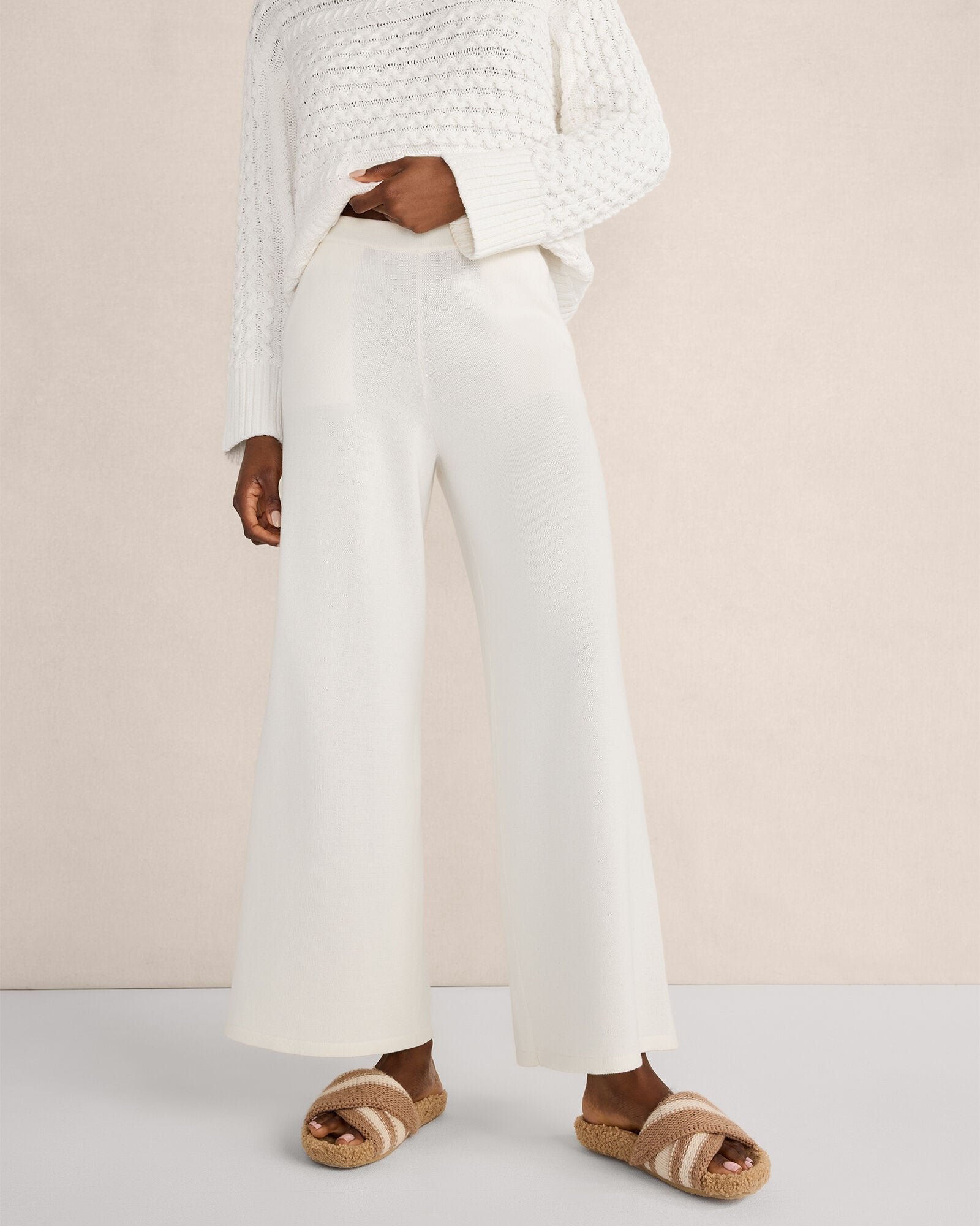 PURE TAUPE|IVORY|OYSTER SHELL|HUNTER ORGANIC COTTON WIDE LEG PANTS | Talbots for sale