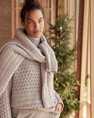 HERON|IVORY ORGANIC COTTON CABLE KNIT FUNNEL NECK SWEATER | Talbots sale