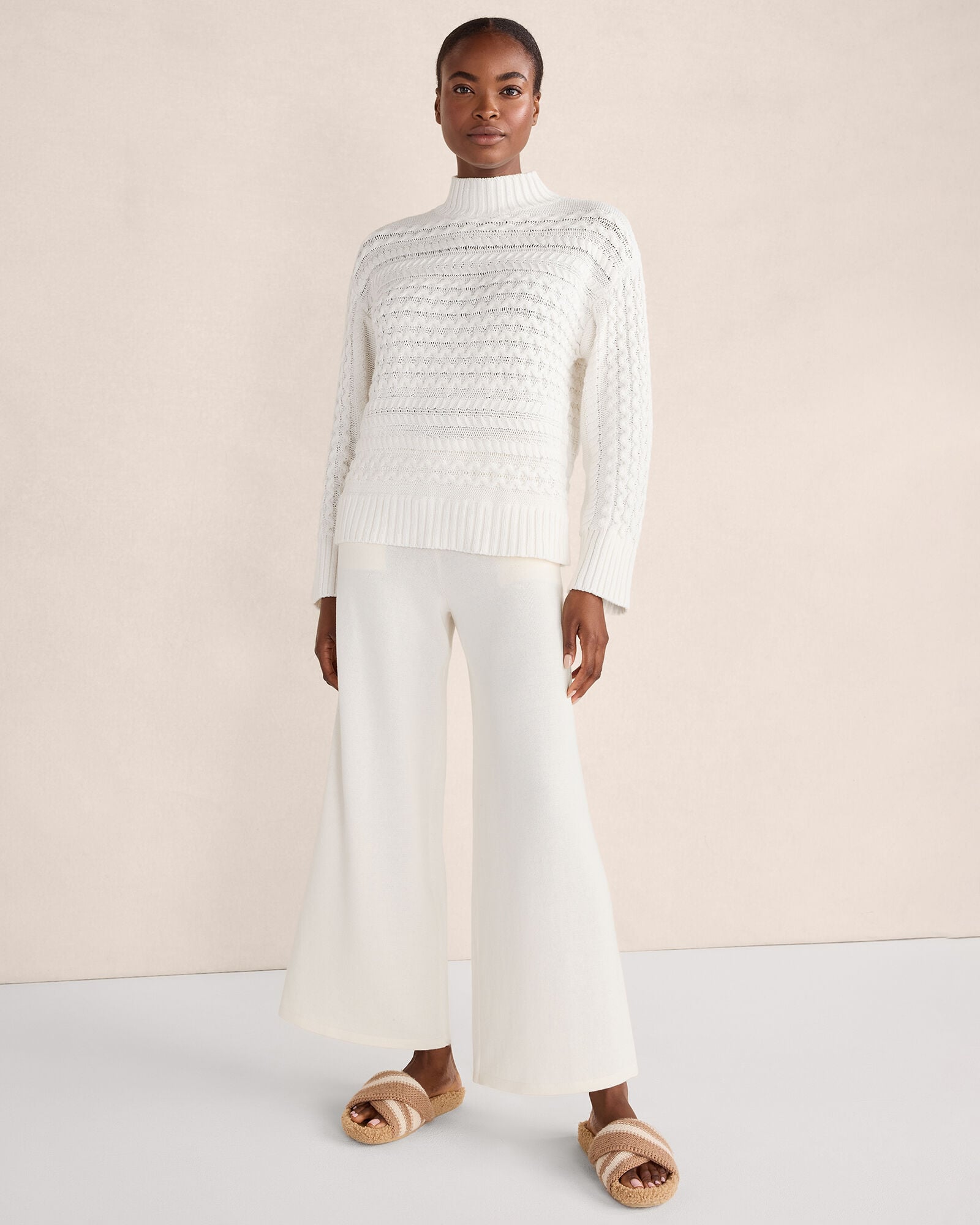 HERON|IVORY ORGANIC COTTON CABLE KNIT FUNNEL NECK SWEATER | Talbots for sale